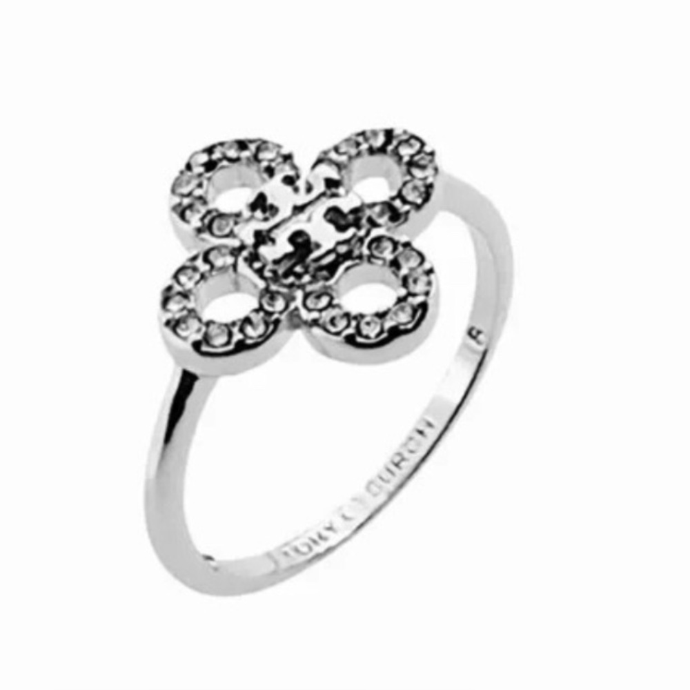 New Tory Burch Britten Silver/Pave Ring Size 8